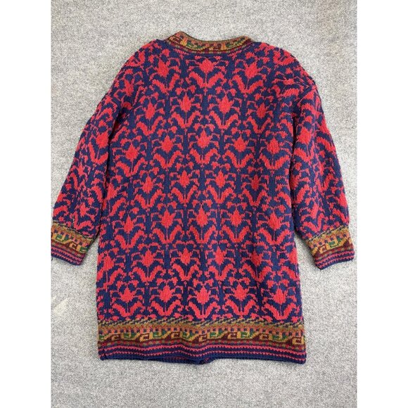 Vintage J Peterman Sweater Womens Large Blue Red Wool Cotton Knit Cardigan 90s - Picture 6 of 6